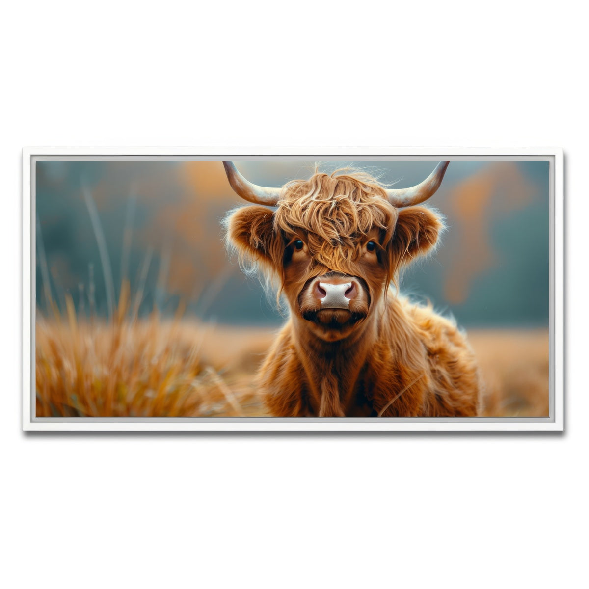 AUTO-MOCKUP WHITE | Young Highland Cow | 1 Piece | White Framed Canvas | group=2x1
