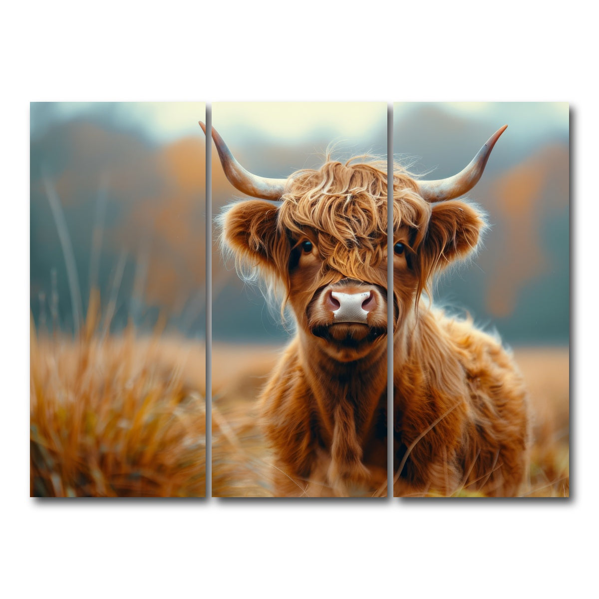 AUTO-MOCKUP WHITE | Young Highland Cow | 3 Piece | Gallery Wrap Canvas | group=8x18