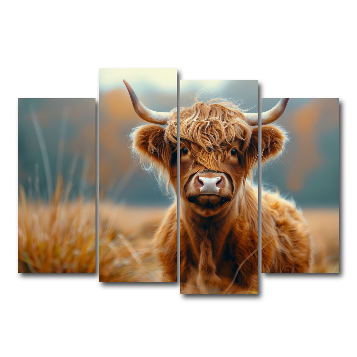 AUTO-MOCKUP WHITE | Young Highland Cow | 4 Piece | Gallery Wrap Canvas | group=4_normal