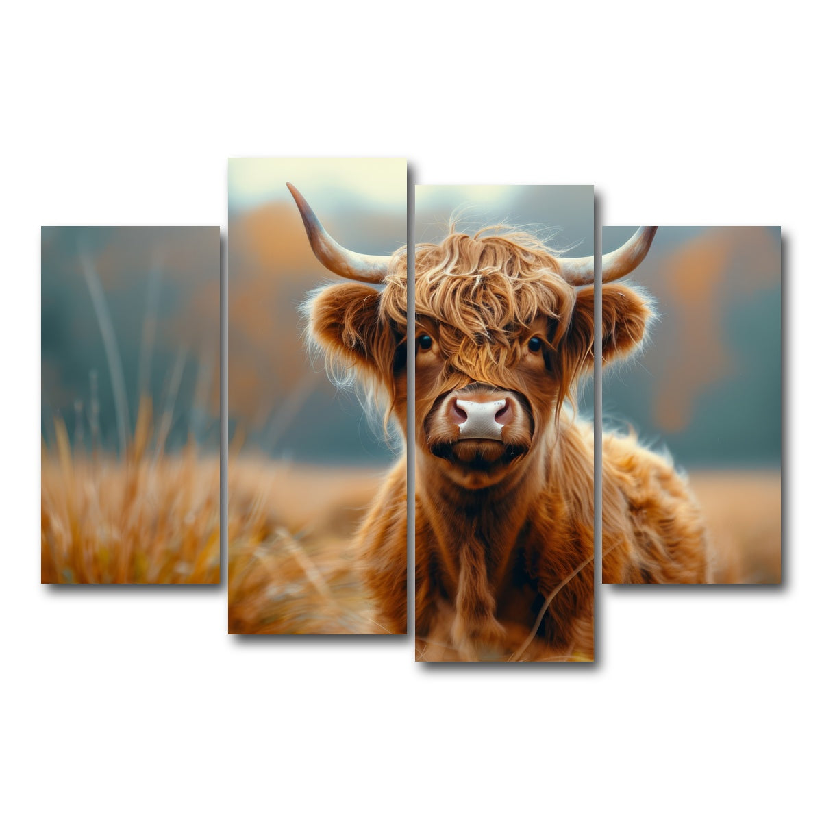 AUTO-MOCKUP WHITE | Young Highland Cow | 4 Piece | Gallery Wrap Canvas | group=4_short