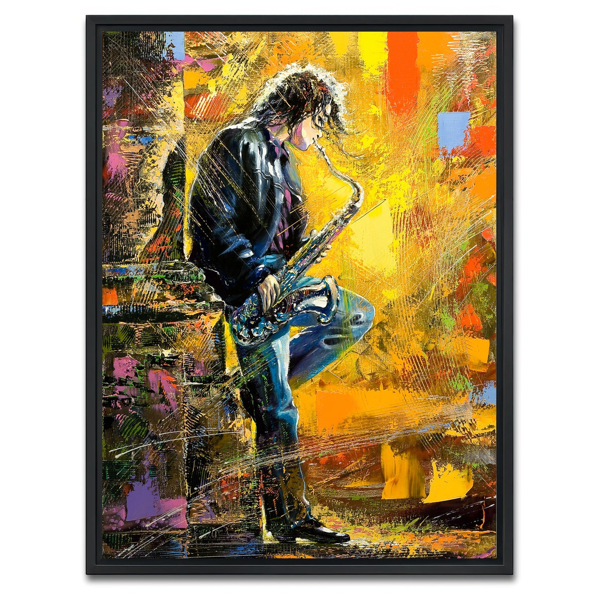 AUTO-MOCKUP WHITE | Young Saxophone Player | 1 Piece | Black Framed Canvas | group=3x4