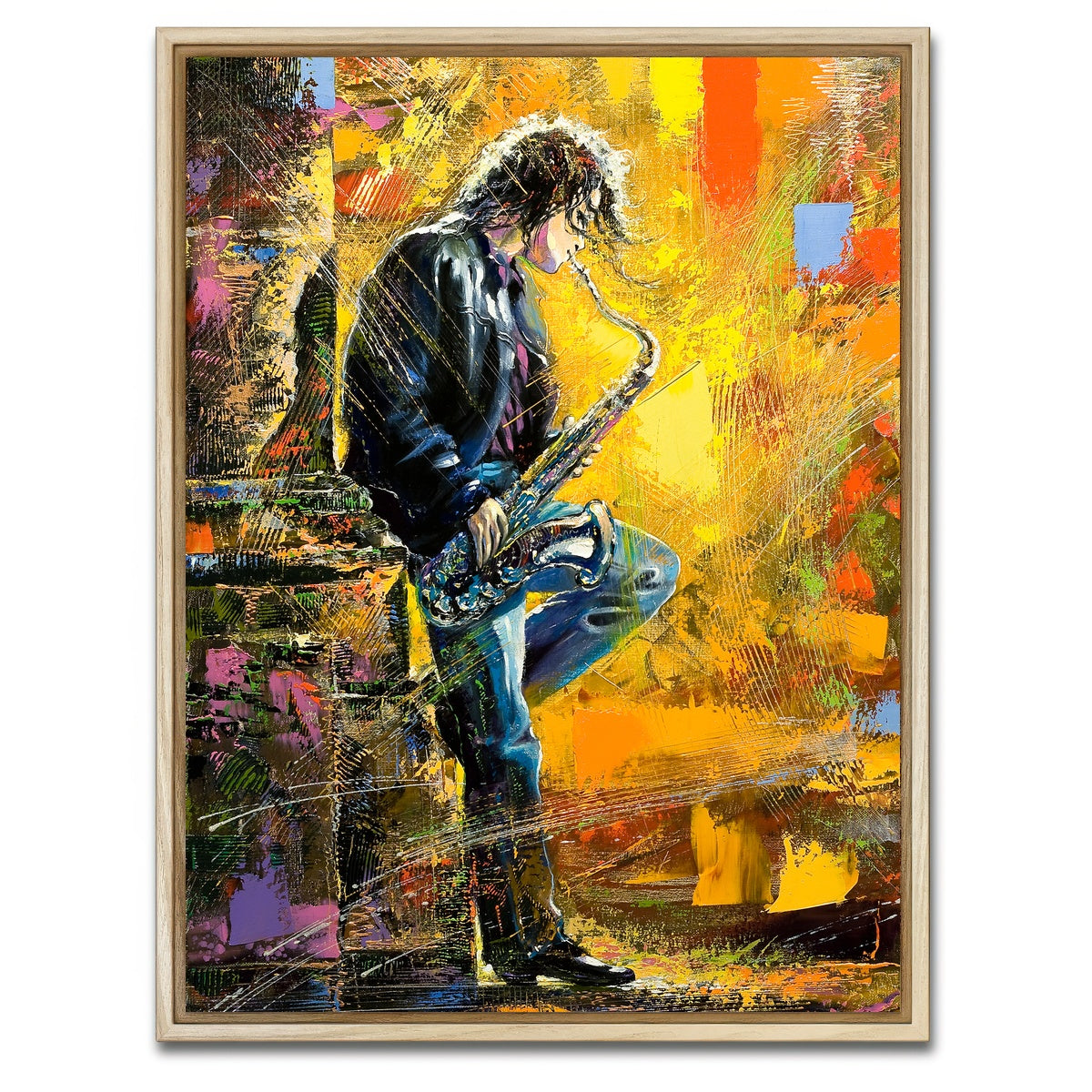 AUTO-MOCKUP WHITE | Young Saxophone Player | 1 Piece | Natural Framed Canvas | group=3x4