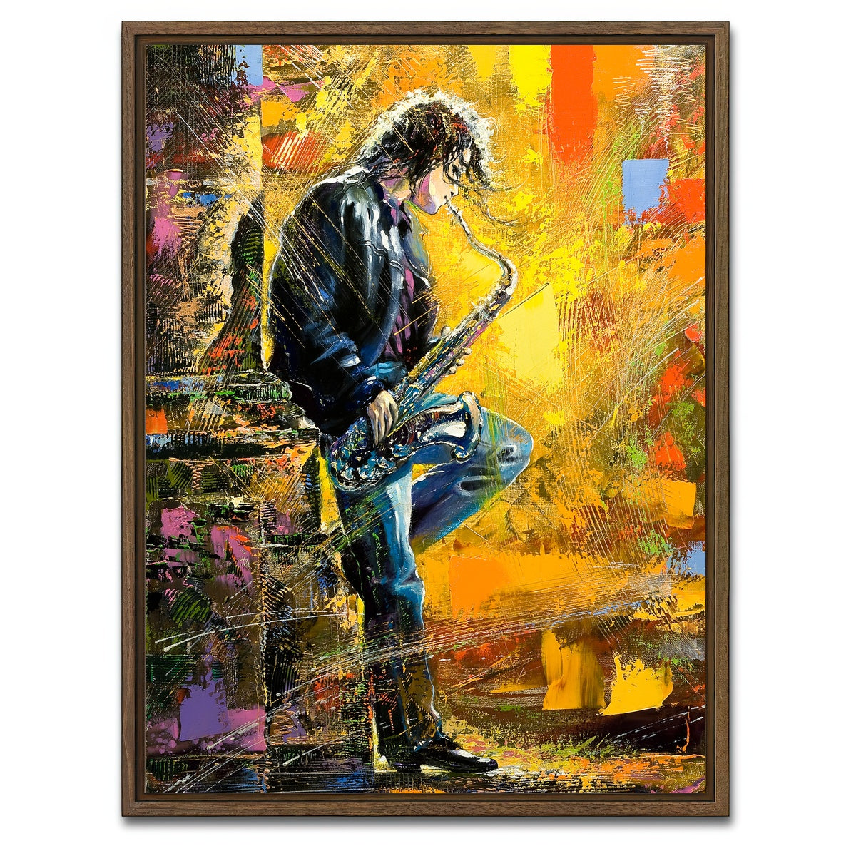 AUTO-MOCKUP WHITE | Young Saxophone Player | 1 Piece | Walnut Framed Canvas | group=3x4