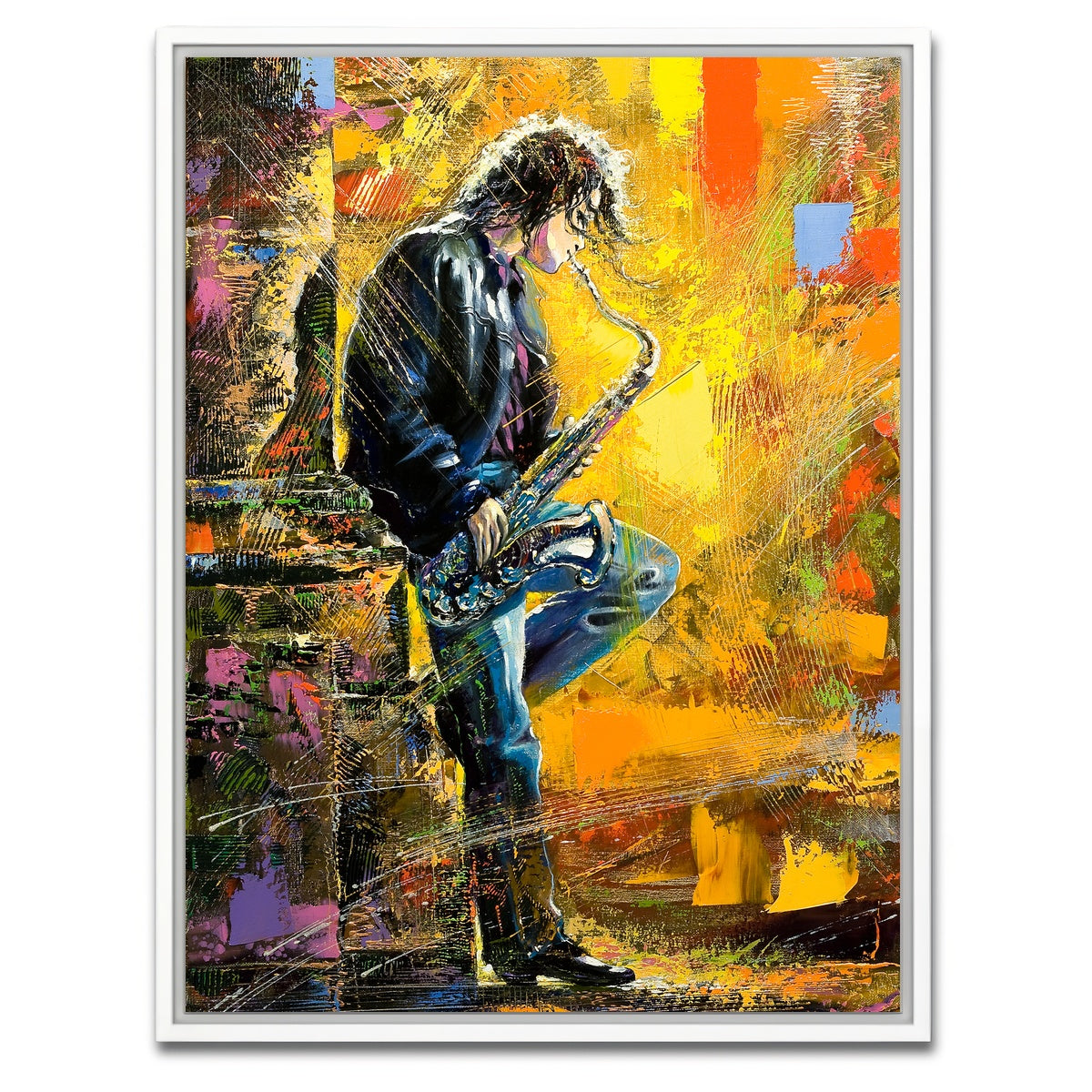 AUTO-MOCKUP WHITE | Young Saxophone Player | 1 Piece | White Framed Canvas | group=3x4