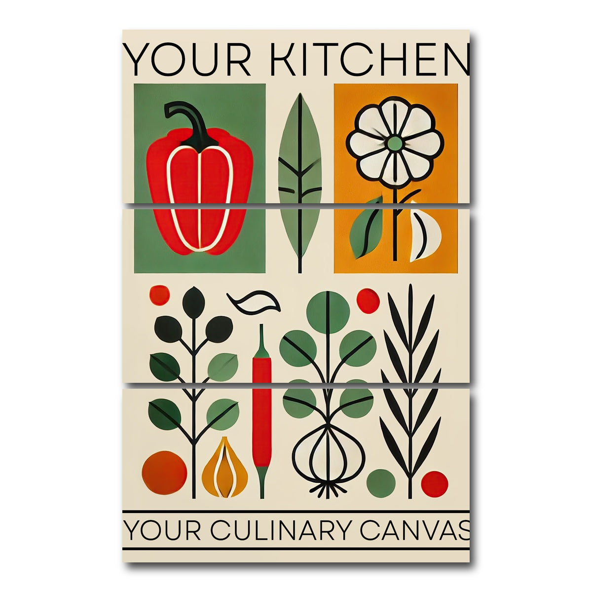 AUTO-MOCKUP WHITE | Your kitchen, your culinary canvas | 3 Piece | Gallery Wrap Canvas | group=12x24_stacked