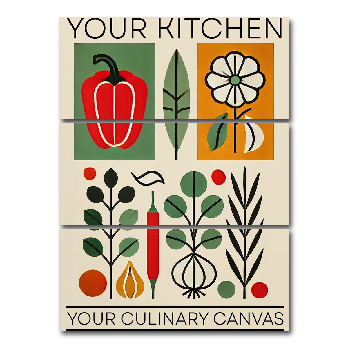 AUTO-MOCKUP WHITE | Your kitchen, your culinary canvas | 3 Piece | Gallery Wrap Canvas | group=8x18_stacked