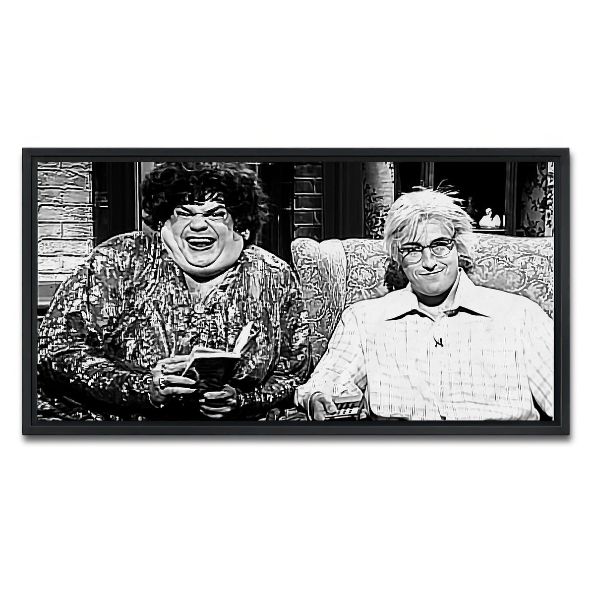 AUTO-MOCKUP WHITE | Zagat's with Hank & Beverly Gelfand Grayscale | 1 Piece | Black Framed Canvas | group=2x1