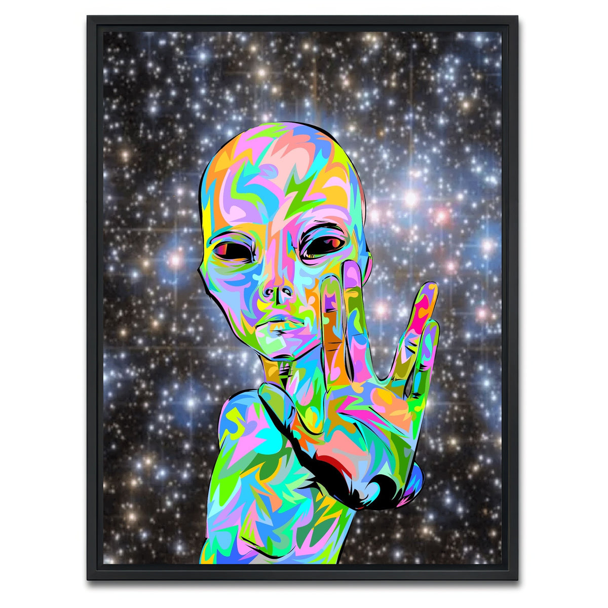 AUTO-MOCKUP WHITE | alien peace | 1 Piece | Black Framed Canvas | group=3x4
