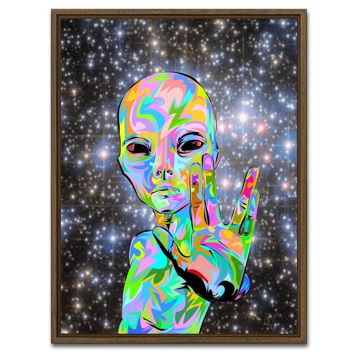 AUTO-MOCKUP WHITE | alien peace | 1 Piece | Walnut Framed Canvas | group=3x4