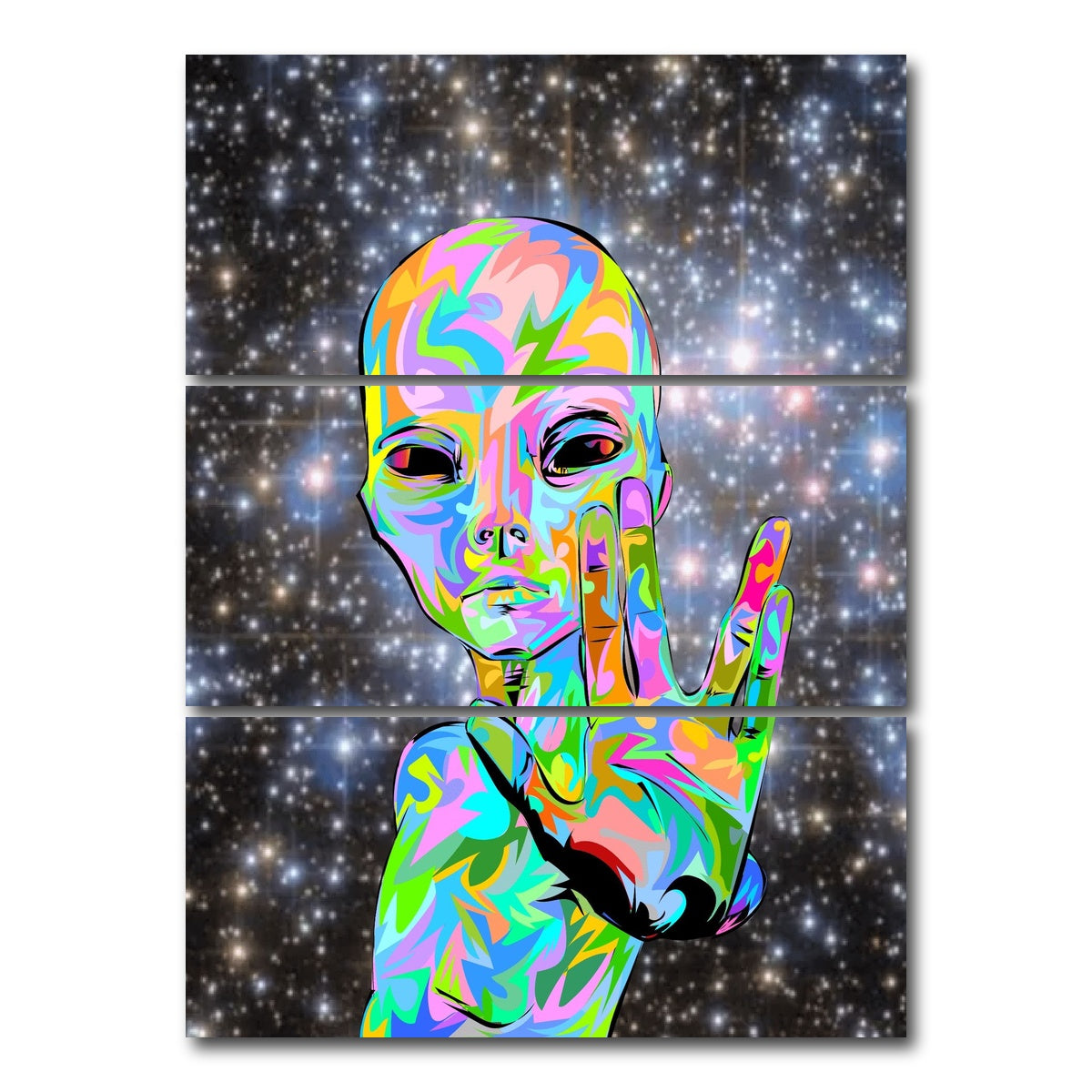 AUTO-MOCKUP WHITE | alien peace | 3 Piece | Gallery Wrap Canvas | group=8x18_stacked