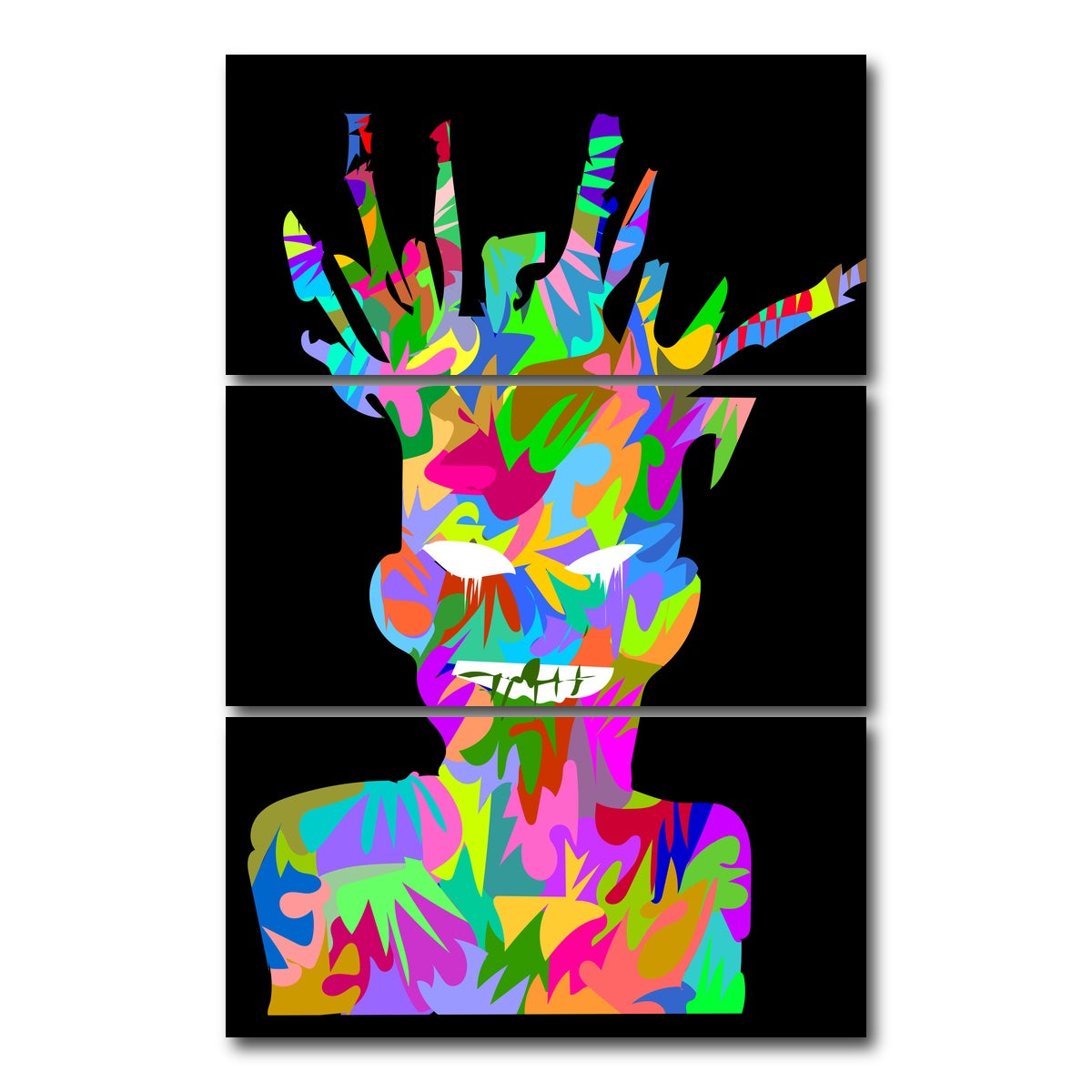 AUTO-MOCKUP WHITE | basquiat self portrait | 3 Piece | Gallery Wrap Canvas | group=12x24_stacked