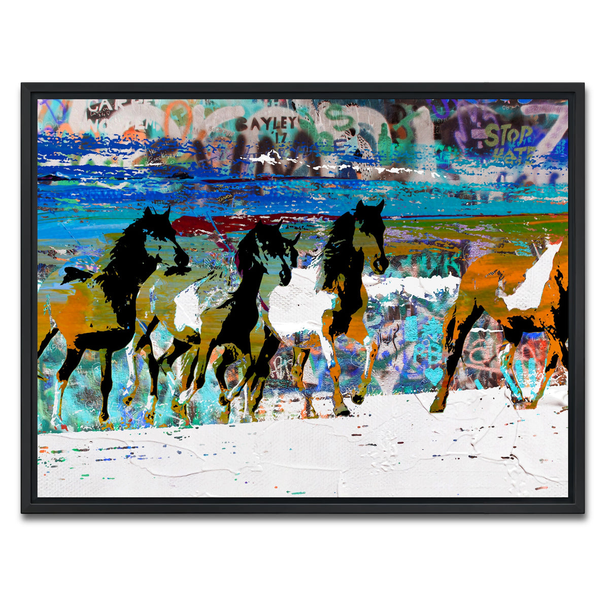 AUTO-MOCKUP WHITE | beach horses 3 | 1 Piece | Black Framed Canvas | group=4x3