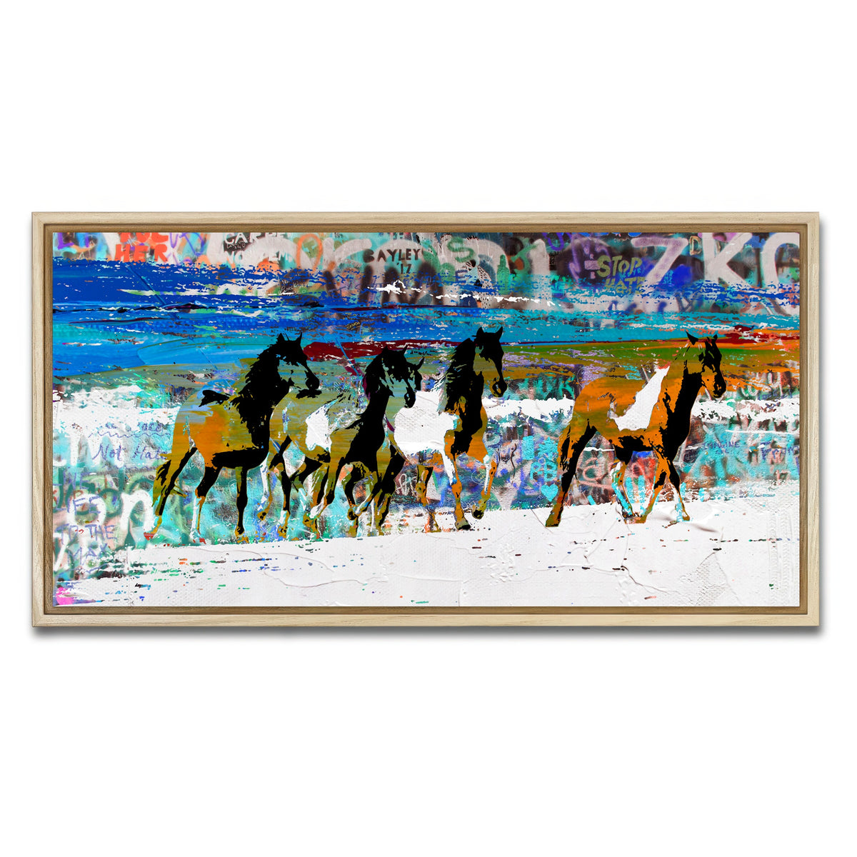 AUTO-MOCKUP WHITE | beach horses 3 | 1 Piece | Natural Framed Canvas | group=2x1