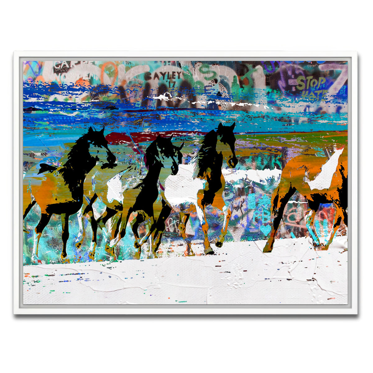 AUTO-MOCKUP WHITE | beach horses 3 | 1 Piece | White Framed Canvas | group=4x3