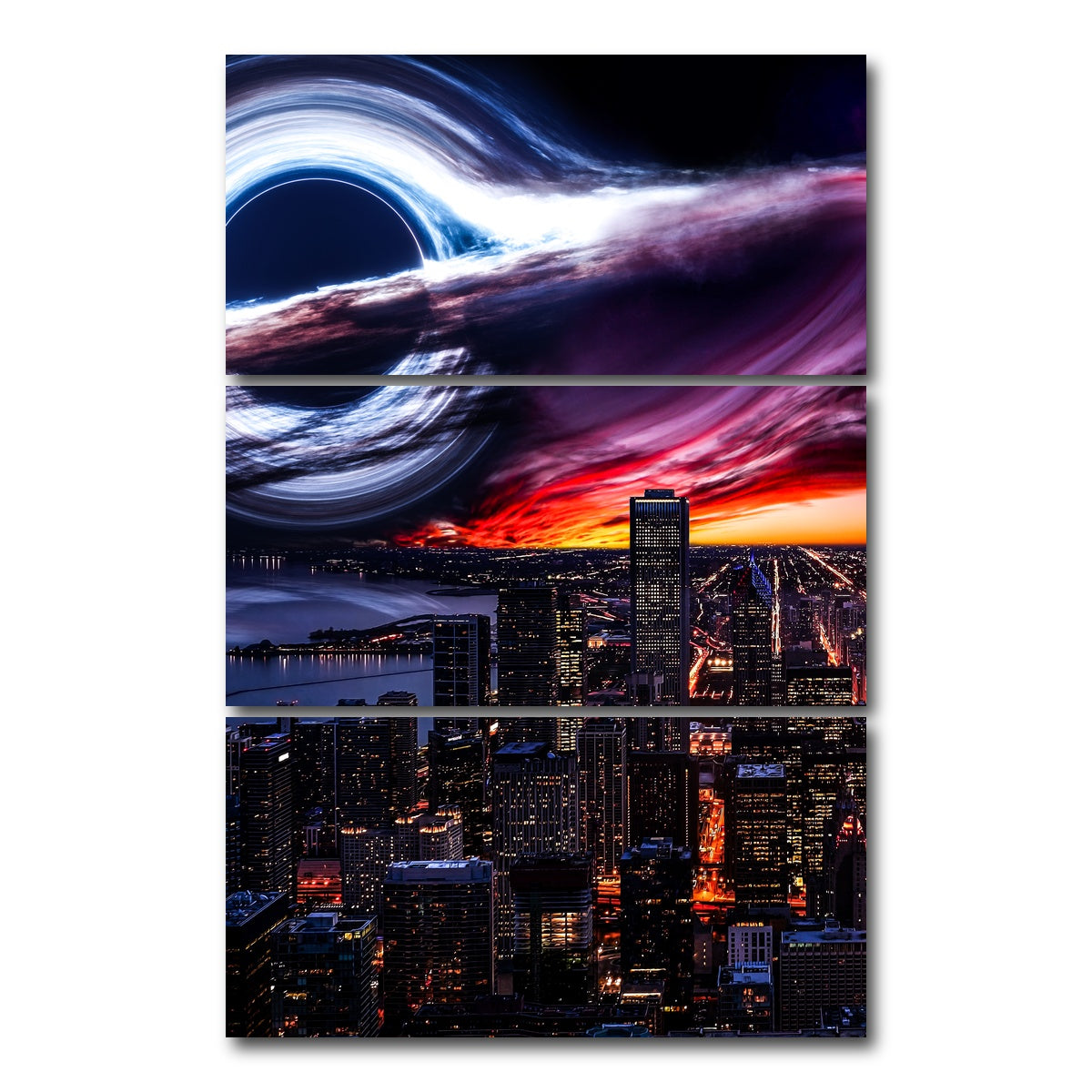 AUTO-MOCKUP WHITE | black hole city | 3 Piece | Gallery Wrap Canvas | group=12x24_stacked