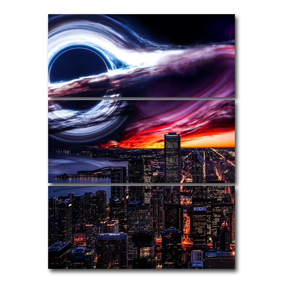 AUTO-MOCKUP WHITE | black hole city | 3 Piece | Gallery Wrap Canvas | group=8x18_stacked