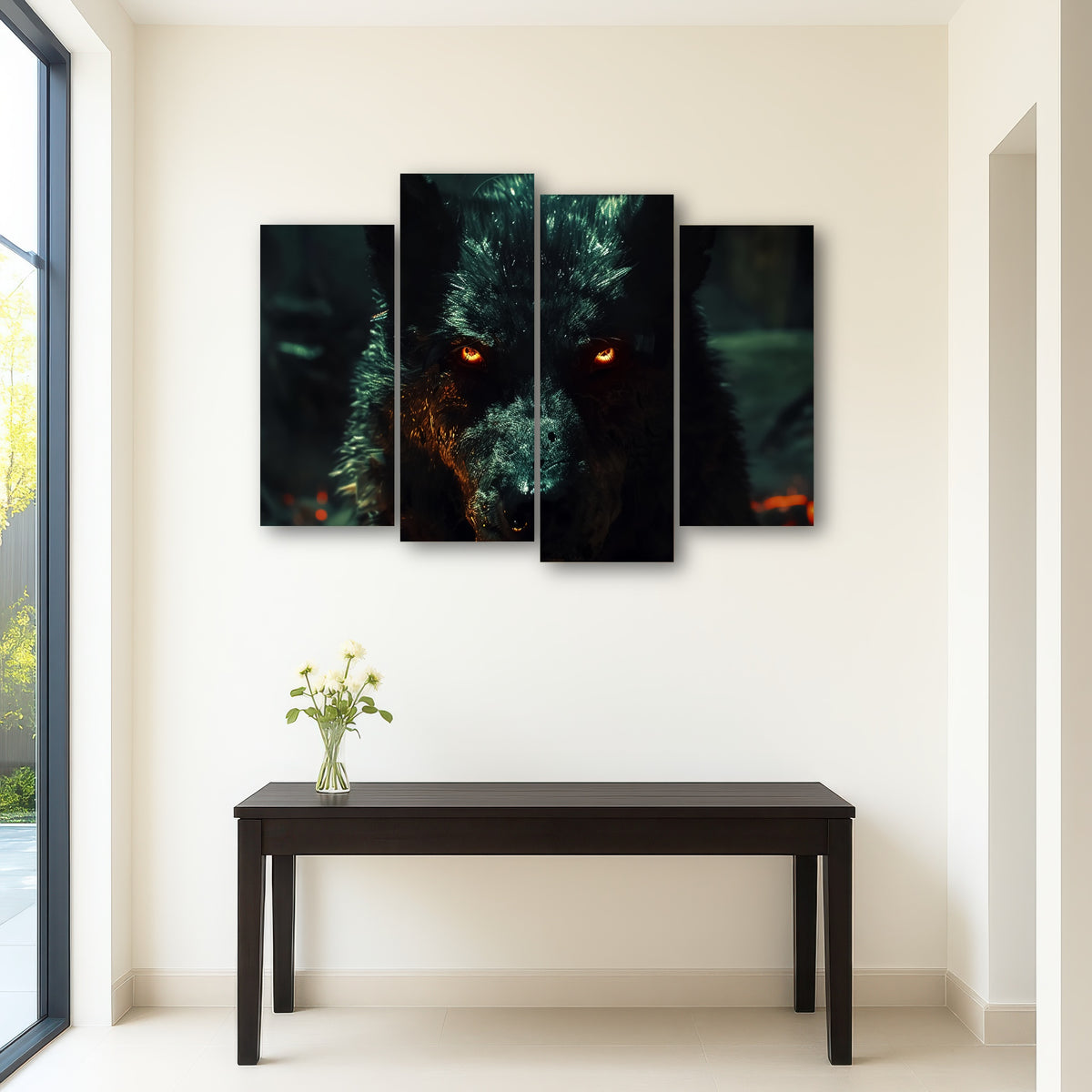 AUTO-MOCKUP ROOM | black wolf with glowing orange eyes