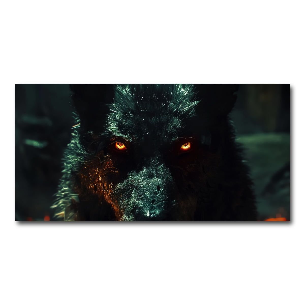 AUTO-MOCKUP WHITE | black wolf with glowing orange eyes | 1 Piece | Gallery Wrap Canvas | group=2x1