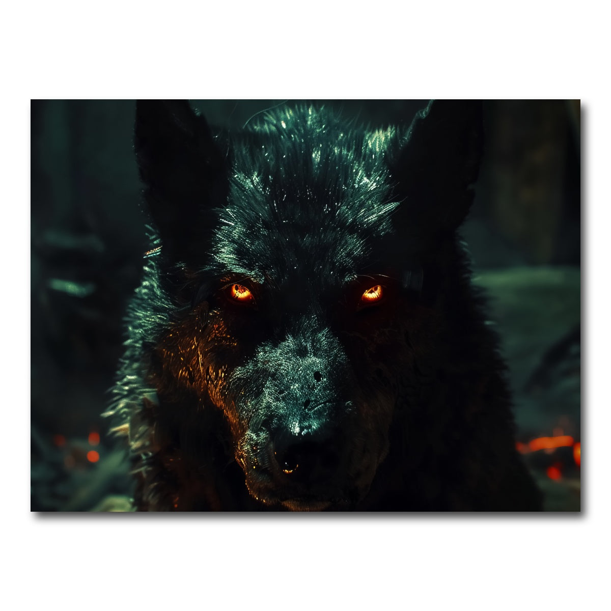 AUTO-MOCKUP WHITE | black wolf with glowing orange eyes | 1 Piece | Gallery Wrap Canvas | group=4x3
