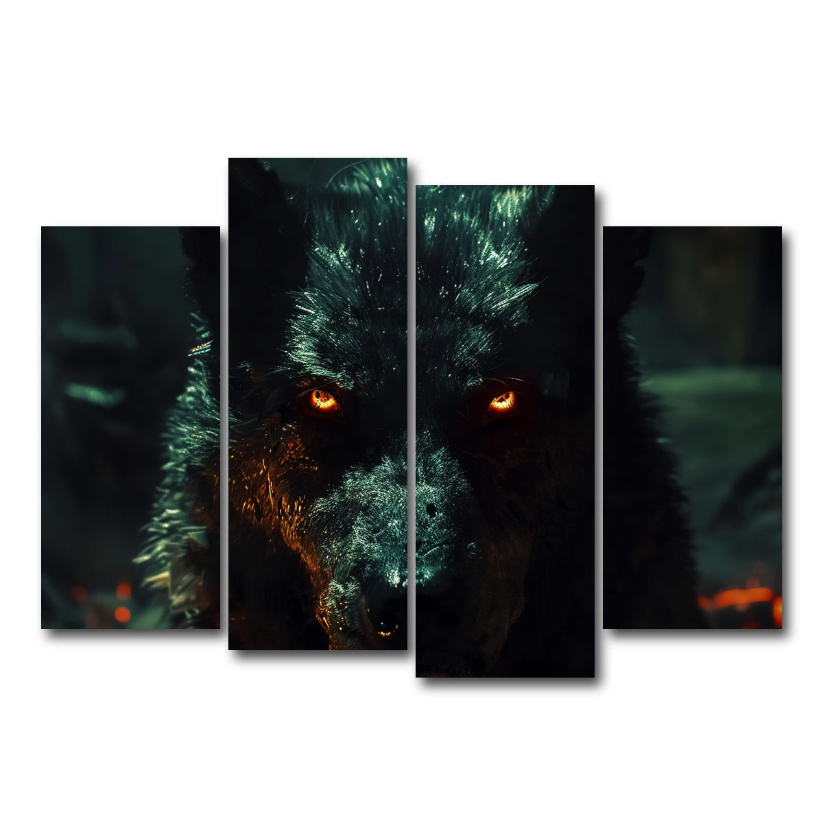 AUTO-MOCKUP WHITE | black wolf with glowing orange eyes | 4 Piece | Gallery Wrap Canvas | group=4_normal