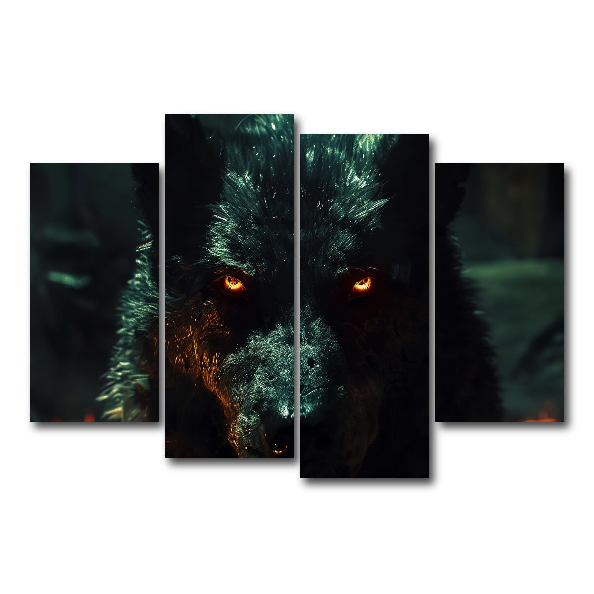 AUTO-MOCKUP WHITE | black wolf with glowing orange eyes | 4 Piece | Gallery Wrap Canvas | group=4_short