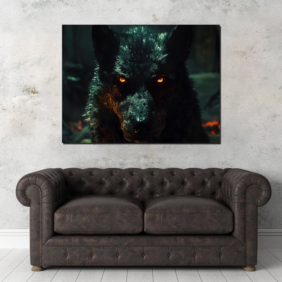 Black Wolf with Glowing Orange Eyes Wall Art