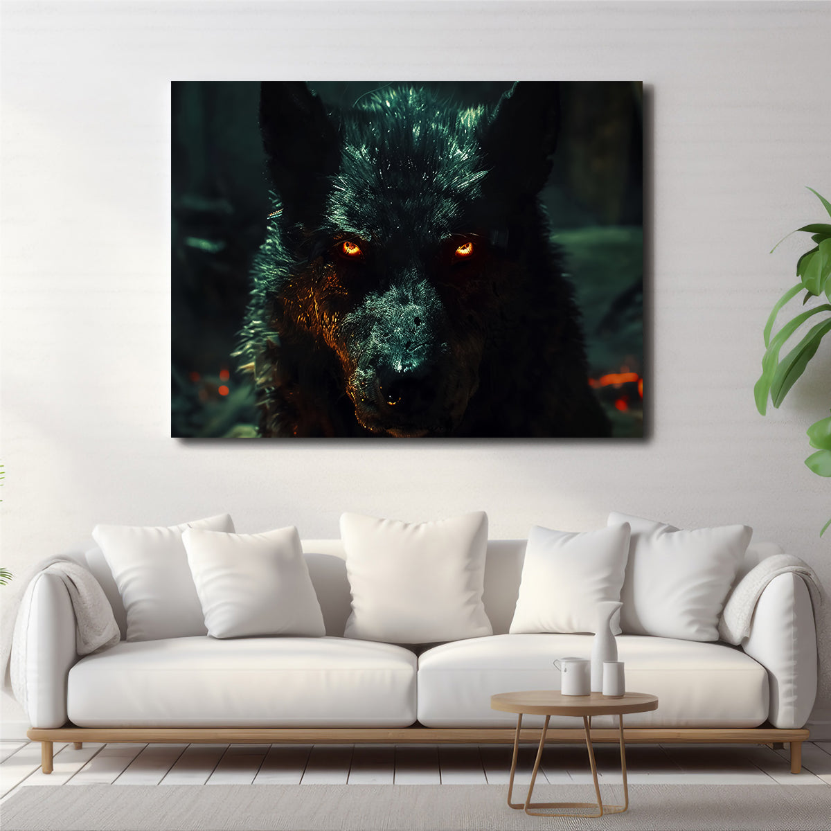 Black Wolf with Glowing Orange Eyes Wall Art