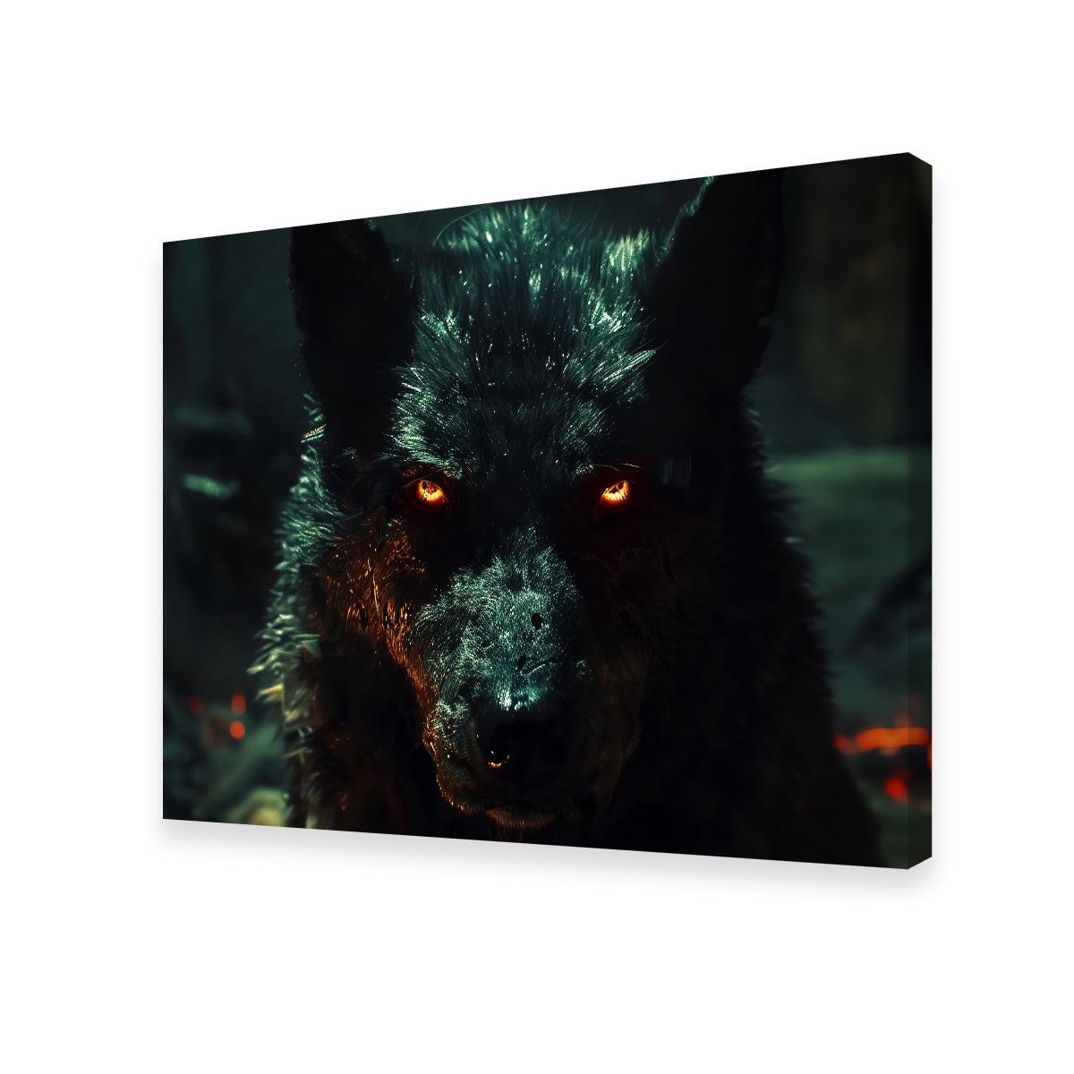 Black Wolf with Glowing Orange Eyes Wall Art
