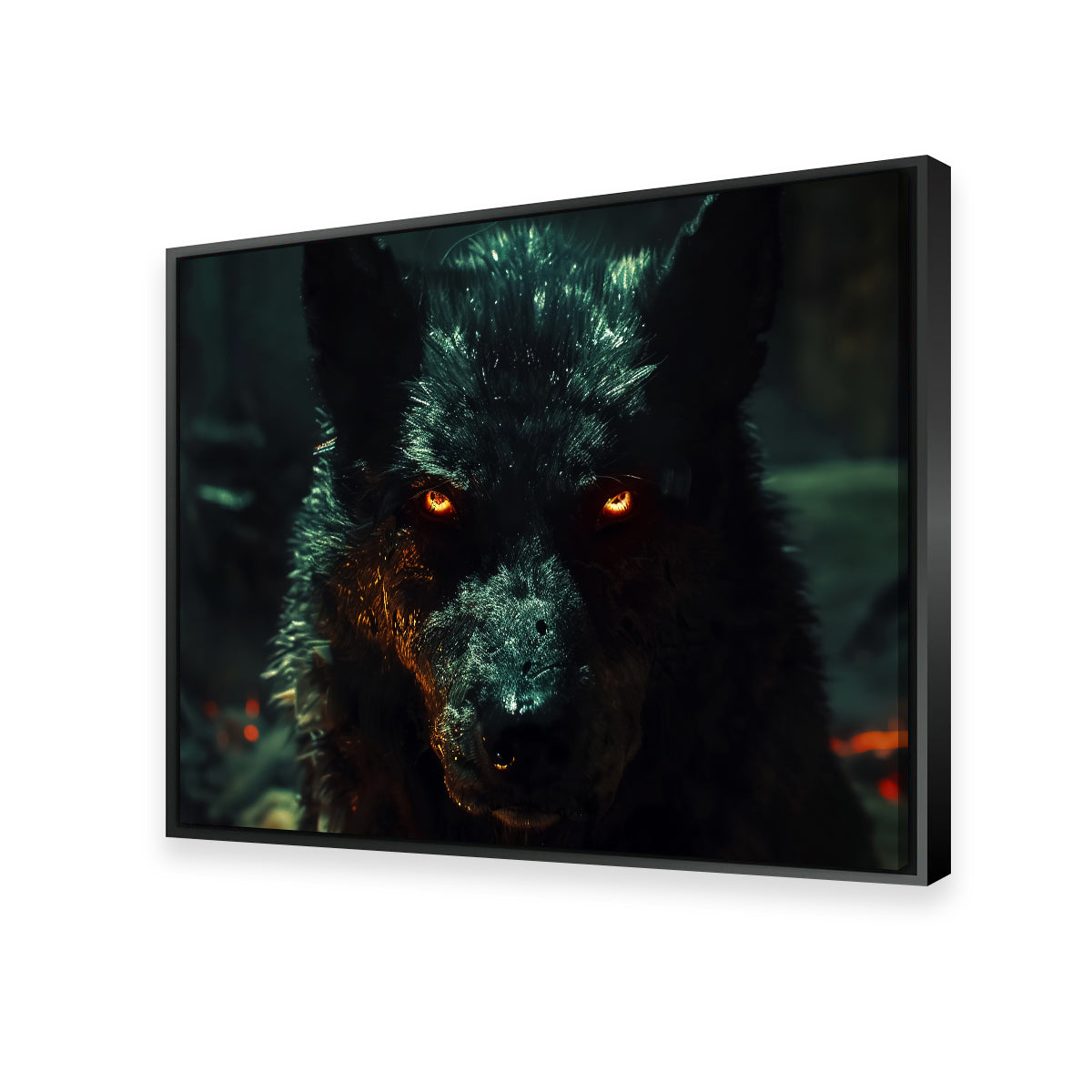 Black Wolf with Glowing Orange Eyes Wall Art