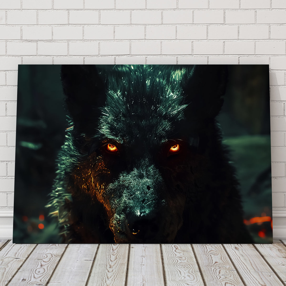 Black Wolf with Glowing Orange Eyes Wall Art