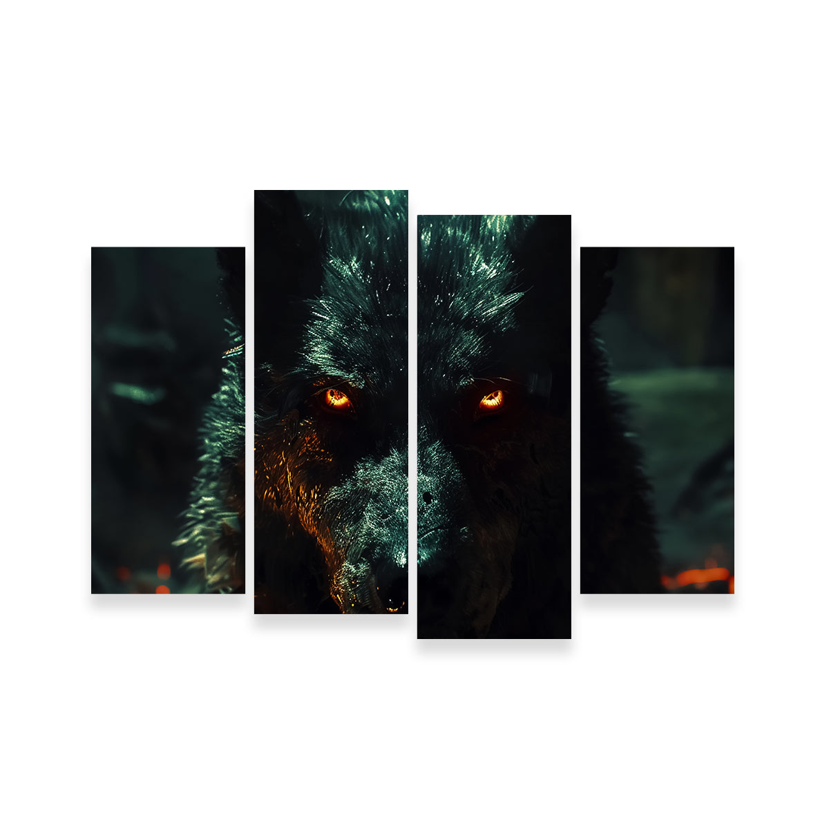 Black Wolf with Glowing Orange Eyes Wall Art