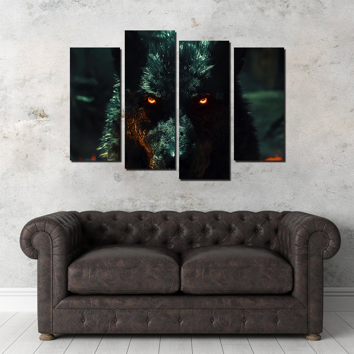 Black Wolf with Glowing Orange Eyes Wall Art