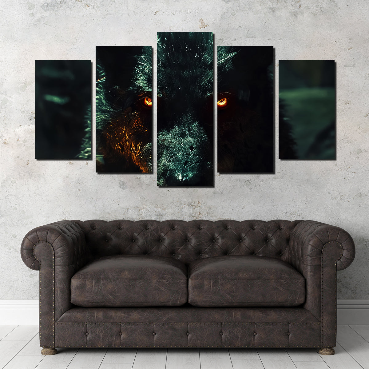 Black Wolf with Glowing Orange Eyes Wall Art