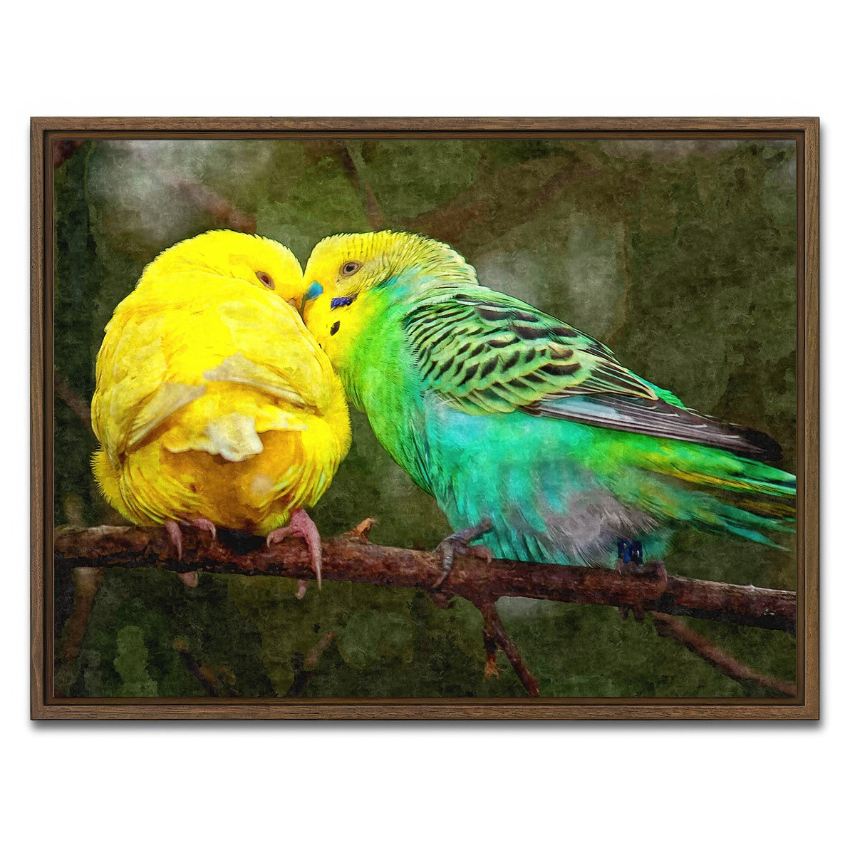 AUTO-MOCKUP WHITE | budgie snuggles | 1 Piece | Walnut Framed Canvas | group=4x3