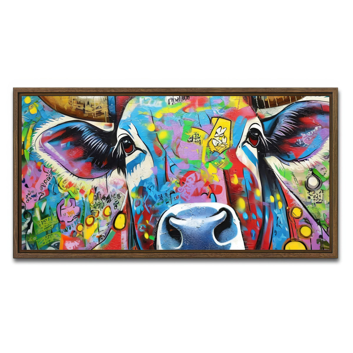 AUTO-MOCKUP WHITE | bull graffiti | 1 Piece | Walnut Framed Canvas | group=2x1