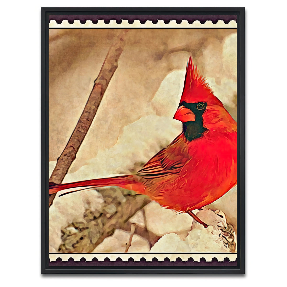 AUTO-MOCKUP WHITE | cardinal postage stamp | 1 Piece | Black Framed Canvas | group=3x4