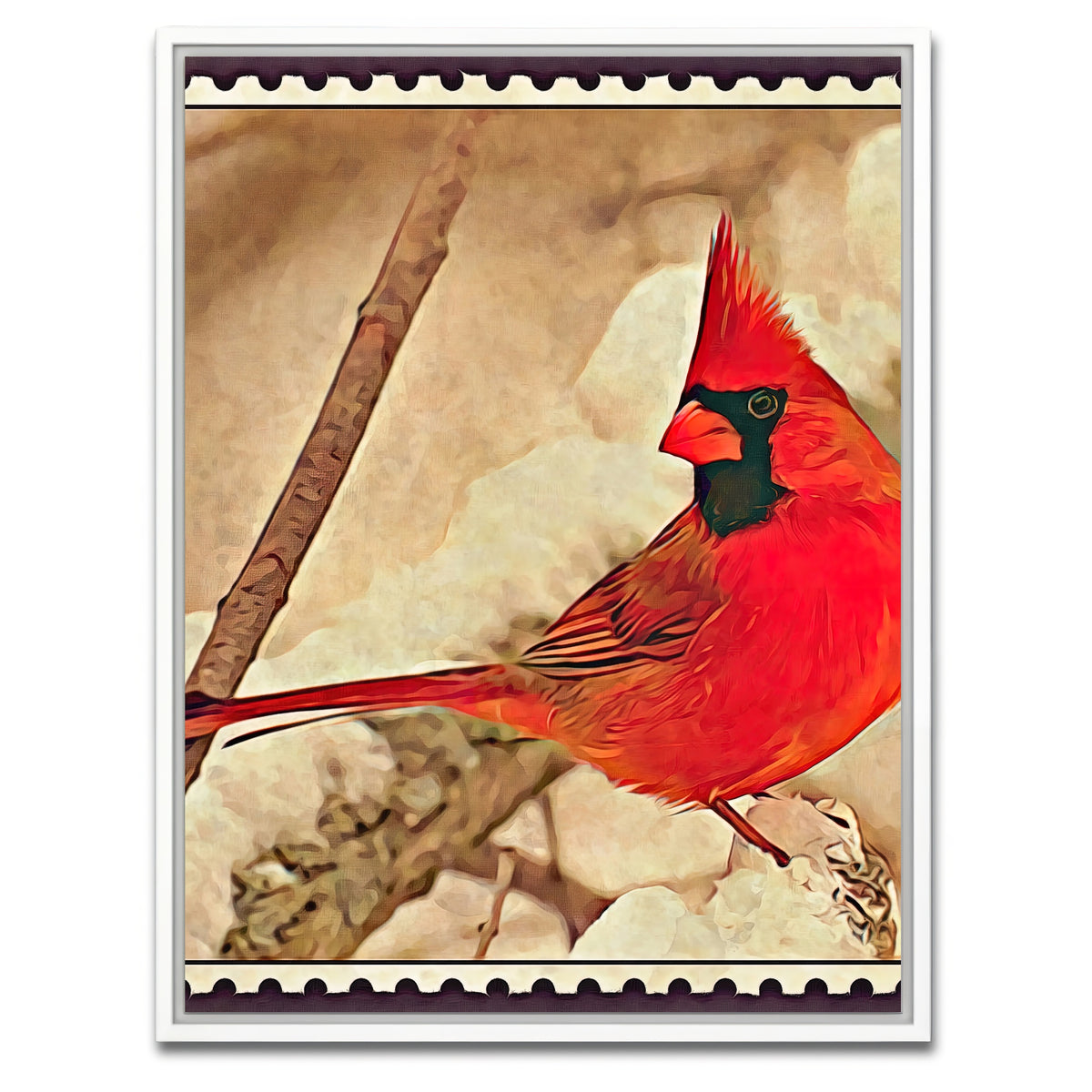 AUTO-MOCKUP WHITE | cardinal postage stamp | 1 Piece | White Framed Canvas | group=3x4