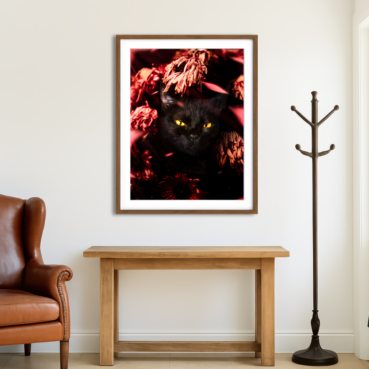 AUTO-MOCKUP ROOM | Cat Black Petals Wall Art