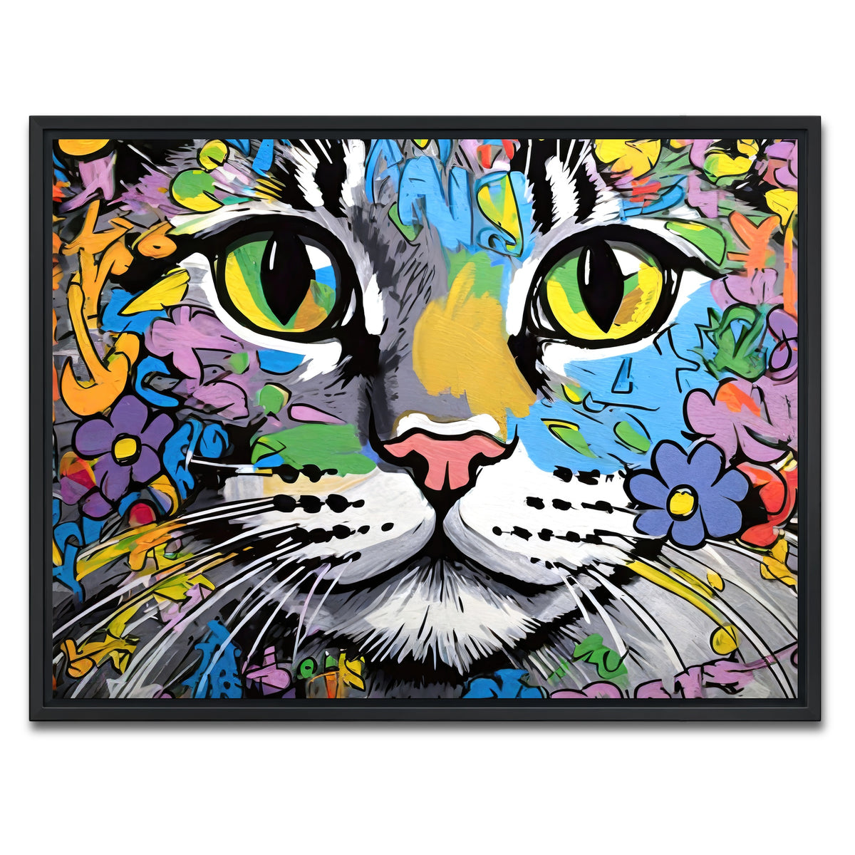 AUTO-MOCKUP WHITE | cat graffiti | 1 Piece | Black Framed Canvas | group=4x3