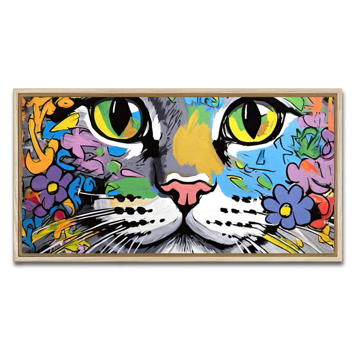 AUTO-MOCKUP WHITE | cat graffiti | 1 Piece | Natural Framed Canvas | group=2x1