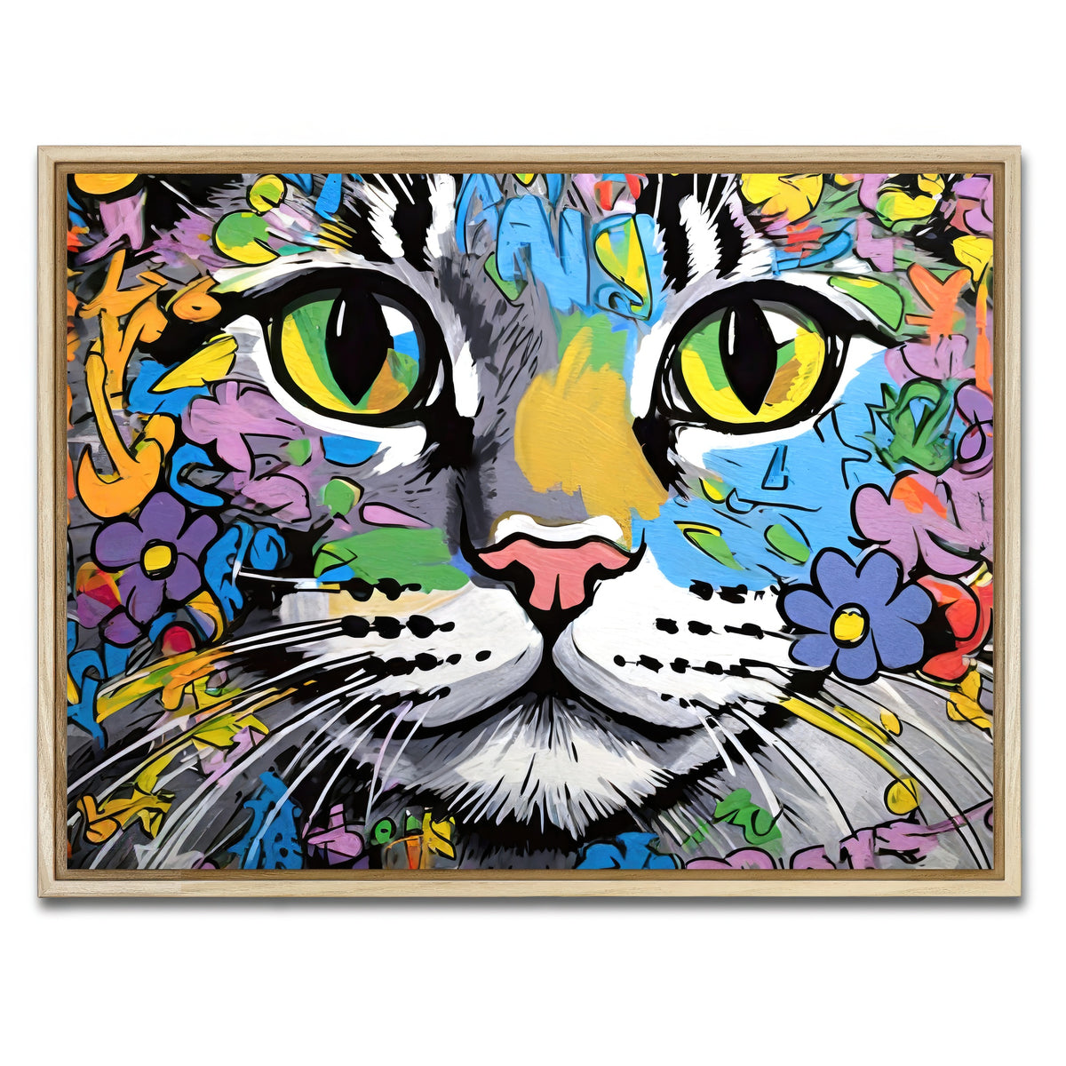 AUTO-MOCKUP WHITE | cat graffiti | 1 Piece | Natural Framed Canvas | group=4x3