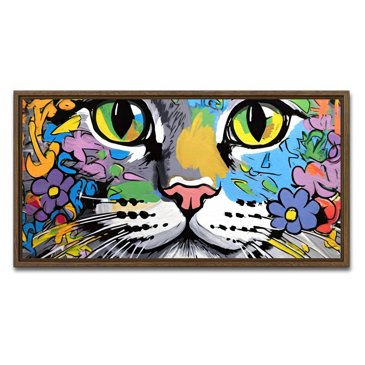 AUTO-MOCKUP WHITE | cat graffiti | 1 Piece | Walnut Framed Canvas | group=2x1