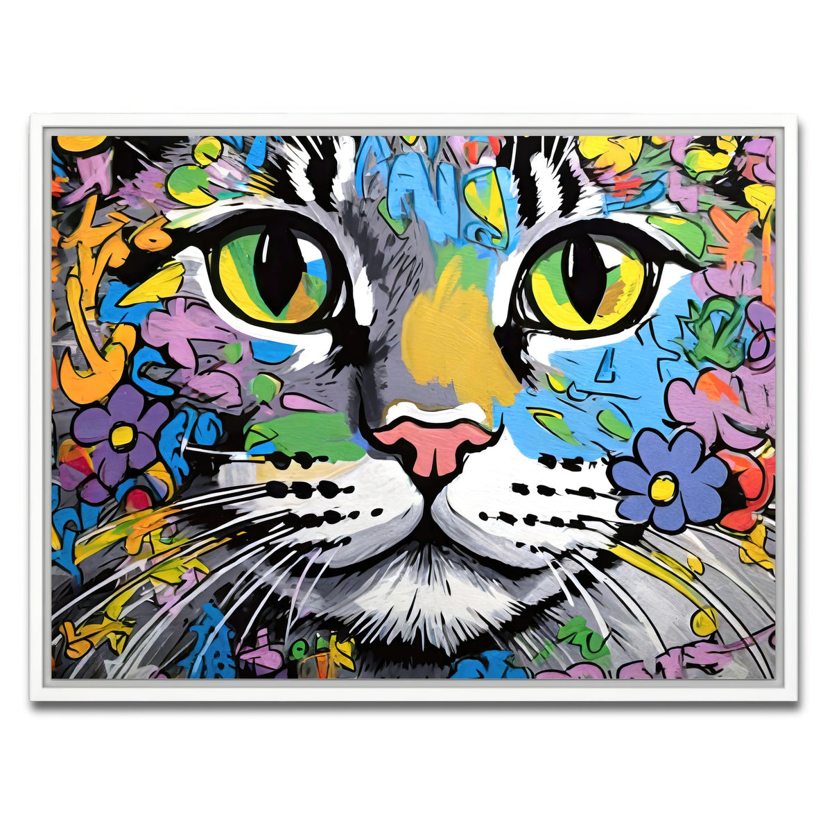 AUTO-MOCKUP WHITE | cat graffiti | 1 Piece | White Framed Canvas | group=4x3