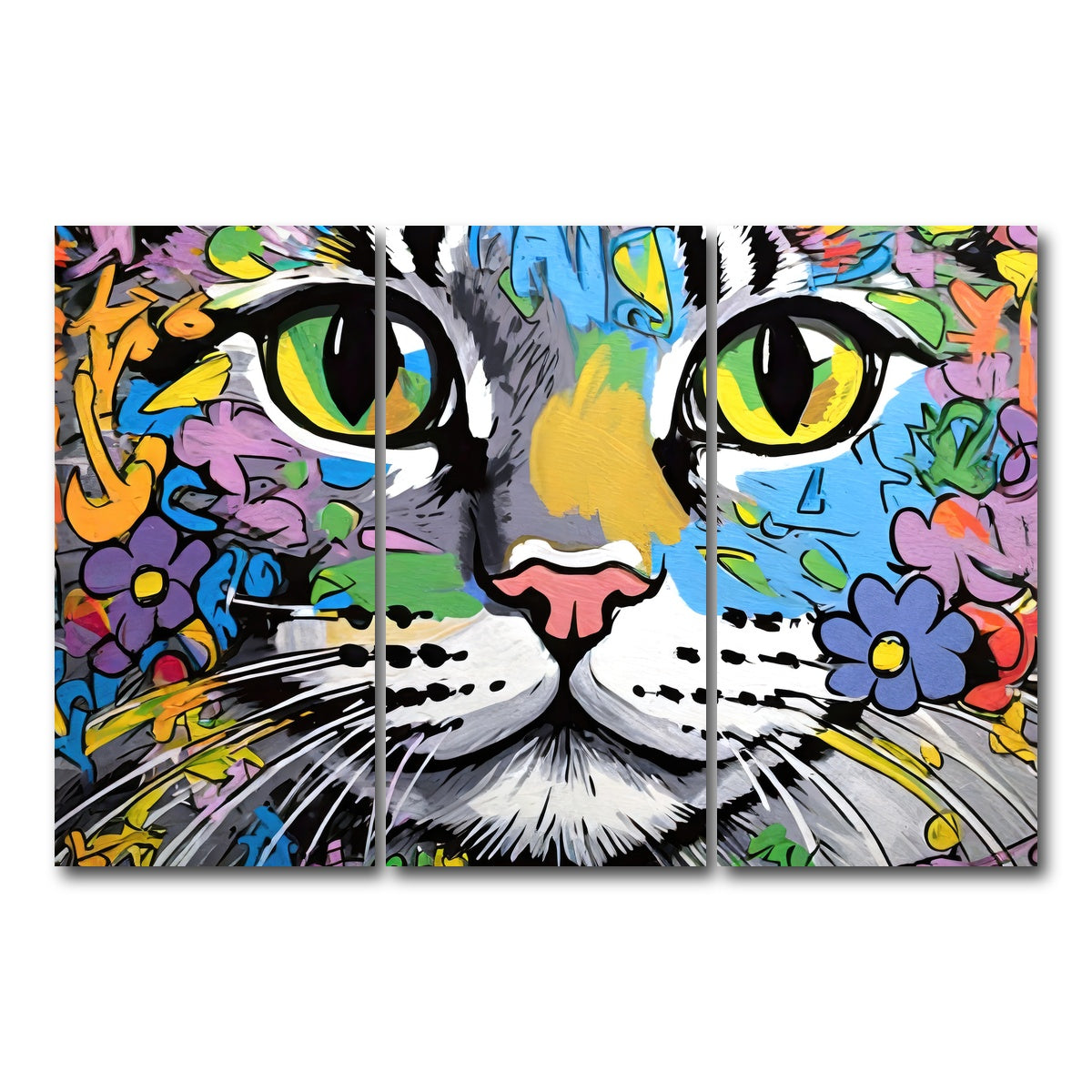 AUTO-MOCKUP WHITE | cat graffiti | 3 Piece | Gallery Wrap Canvas | group=12x24