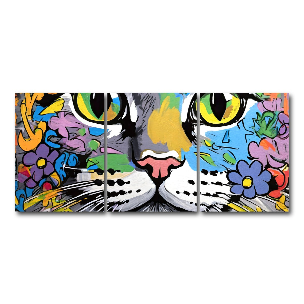 AUTO-MOCKUP WHITE | cat graffiti | 3 Piece | Gallery Wrap Canvas | group=18x24
