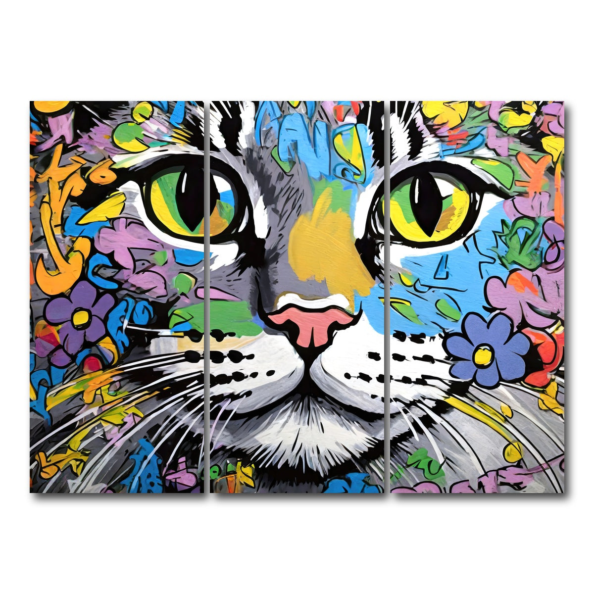 AUTO-MOCKUP WHITE | cat graffiti | 3 Piece | Gallery Wrap Canvas | group=8x18