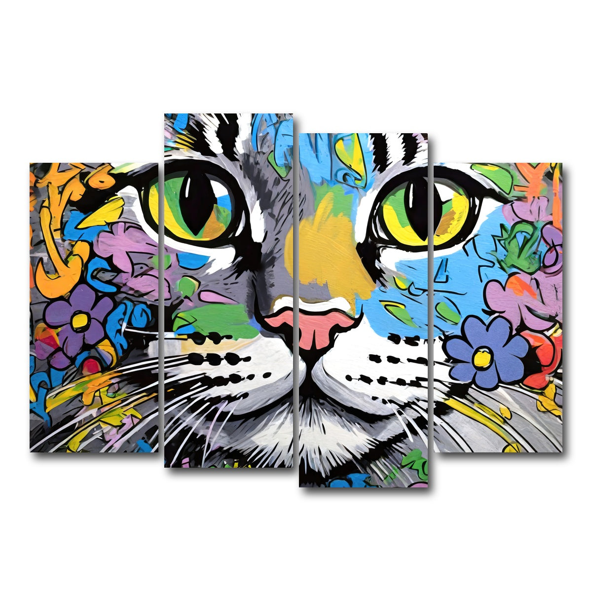 AUTO-MOCKUP WHITE | cat graffiti | 4 Piece | Gallery Wrap Canvas | group=4_normal
