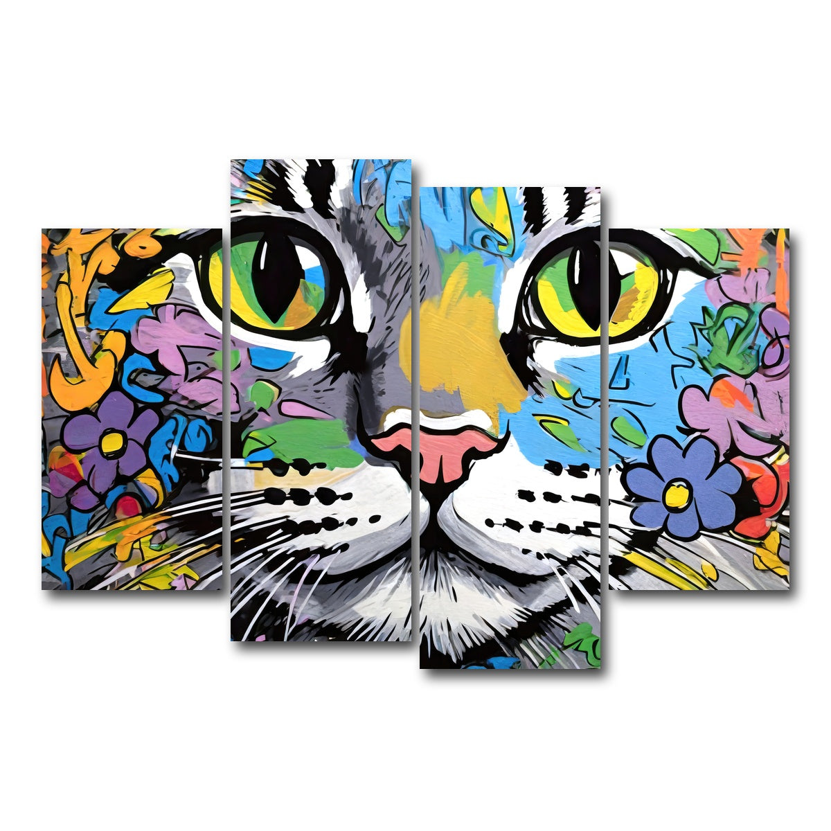 AUTO-MOCKUP WHITE | cat graffiti | 4 Piece | Gallery Wrap Canvas | group=4_short