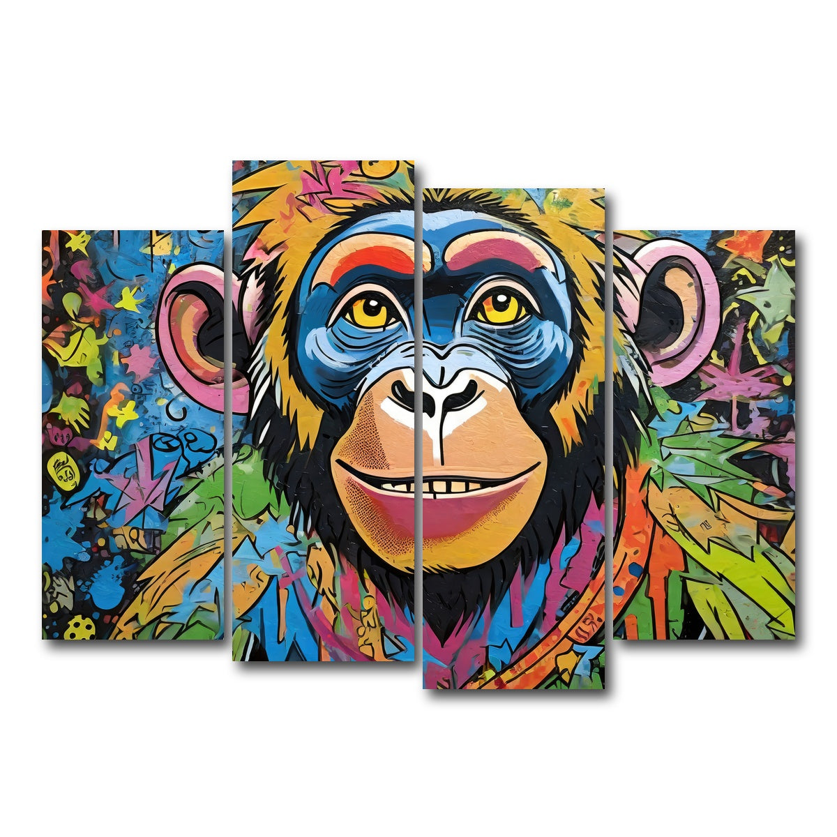 AUTO-MOCKUP WHITE | chimp graffiti | 4 Piece | Gallery Wrap Canvas | group=4_normal
