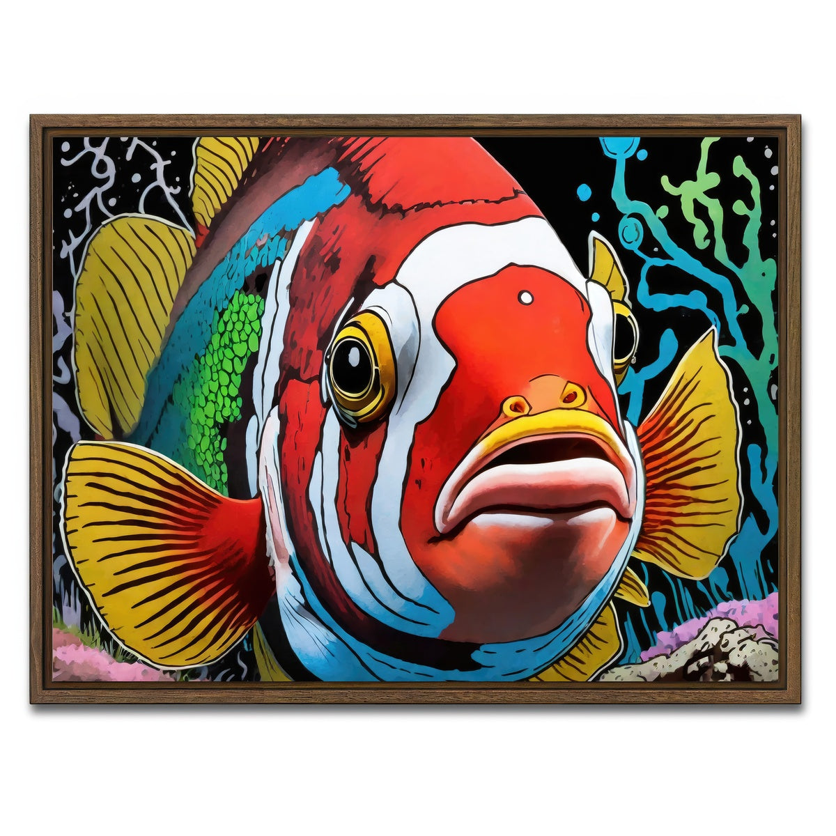 AUTO-MOCKUP WHITE | clown fish graffiti | 1 Piece | Walnut Framed Canvas | group=4x3